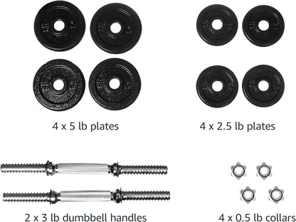 Adjustable Dumbbell Hand Weight Set, 38 Pound, Black